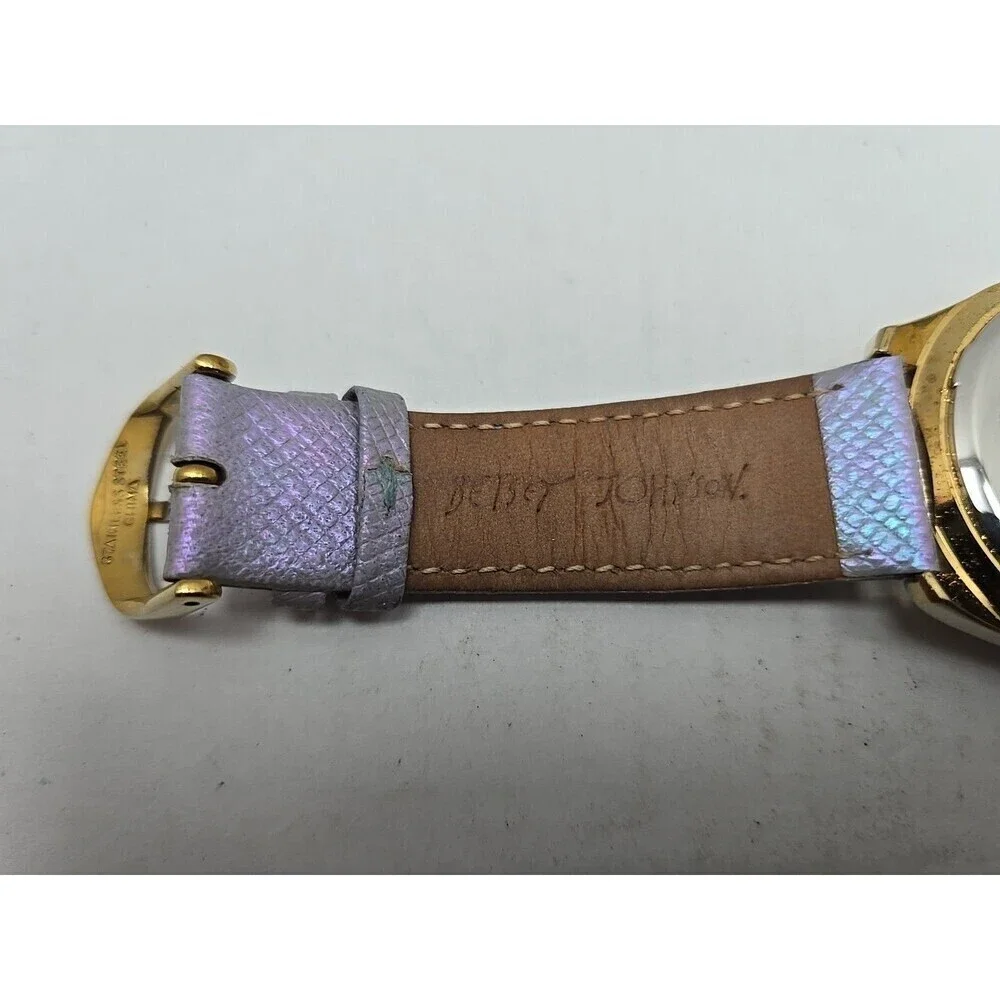 Betsey Johnson Abalone Dial Crystals Iridescent Purple Womens Watch New Battery